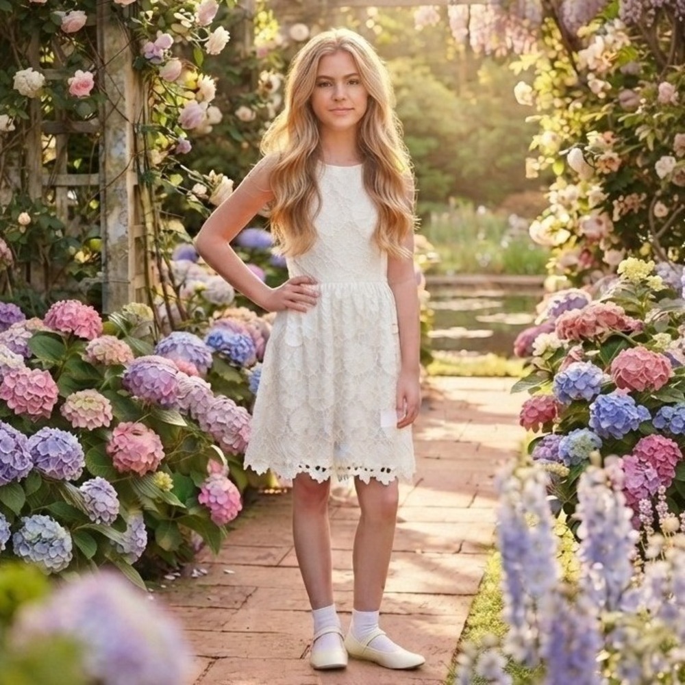 NWT Formal Ivory White Lace Floral Sleeveless Dress Flower Girl Wedding Size 16